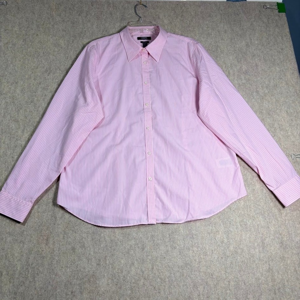 Chaps Shirt Womens XXL Pink Cotton Pinstripe No Iron Button Down Classic Preppy